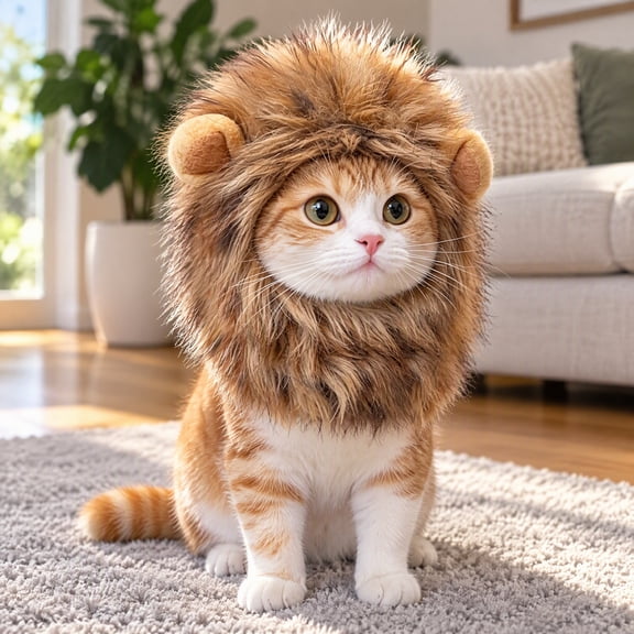 Lion Mane Wig for Cat, Adjustable Realistic Lion Hair Cat Costumes for Cats Only, Soft Washable Pet Clothes Dress for Halloween & Christmas Party(S)