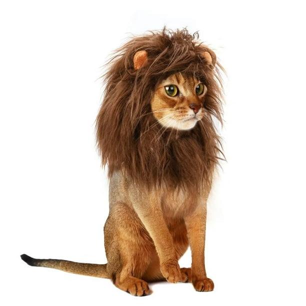 Lion Mane Wig for Cats, Funny Pet Cat Costumes for Halloween Christmas, Furry Pet Clothing Accessories (Size S, Coffee)