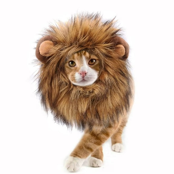 Lion Mane Wig for Cats, Funny Pet Cat Costumes for Halloween Christmas, Furry Pet Clothing Accessories (Size S, Melange brown)