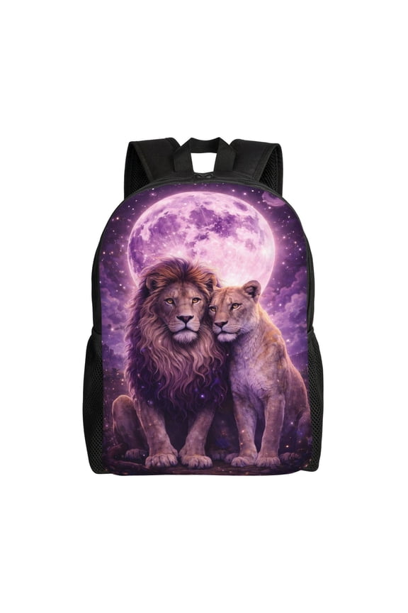Lion Moon Couple Backpack Large Capacity Laptop Bag for Men and Women
