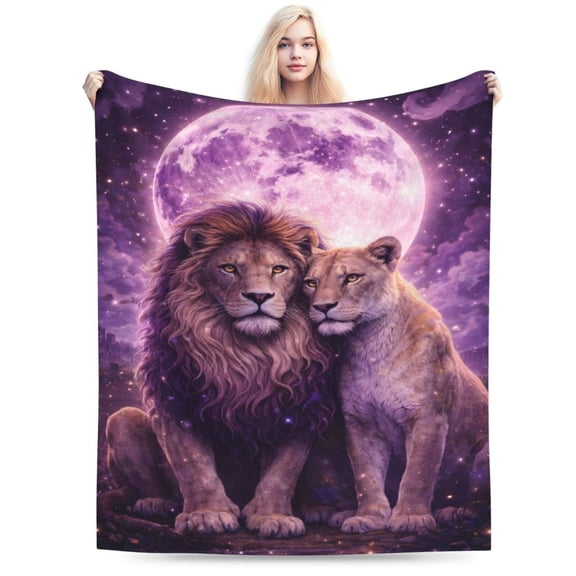 Lion Moon Couple Blanket Valentines Day Lion Throw Blanket Soft Cozy Blanket for Couch Bed Love Gift Decor 50x40