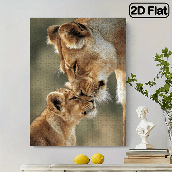 Lion Mother's Love Scene, 500pcs Puzzle Game - Intellectual Challenge DIY Game, Family Interactive Fun, Advanced Skill Level, White Rectangular Design, Puzzle