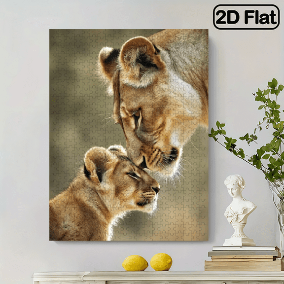 Lion Mother's Love Scene, 500pcs Puzzle Game - Intellectual Challenge DIY Game, Family Interactive Fun, Advanced Skill Level, White Rectangular Design, Puzzle