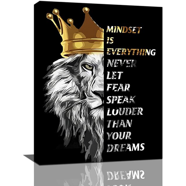 Lion Motivational Wall Art Crown Lion Pictures Wall Decor Entrepreneur Quotes Mindset Is