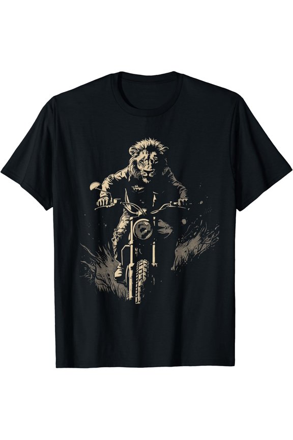 Lion Motorcycle Adventure Biker Riding Animal Rider Wildlife T-Shirt