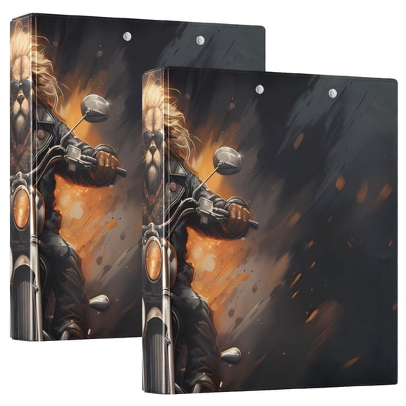 Lion Motorcycle Fire 3 Ring Binders 1.5 inch Hardcover File Folders with Interior Pockets A4 Size Organizer for School Office Hospital