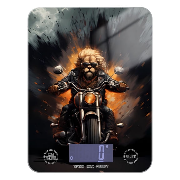 Lion Motorcycle Fire Food Scale Digital Kitchen Scale Waterproof Tempered Glass Tare Function 11 lb for Baking Cooking Meal Prep