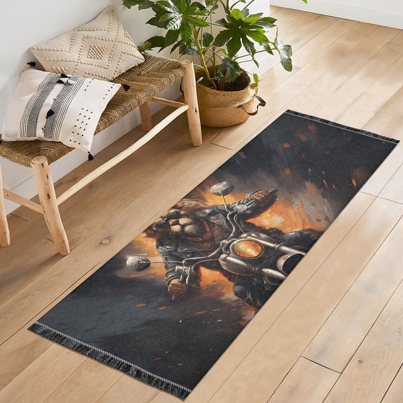 Lion Motorcycle Fire Runner Rug Machine Washable Area Rugs Carpet Non Slip Entryway Mat for Bedroom Entryway Front Door