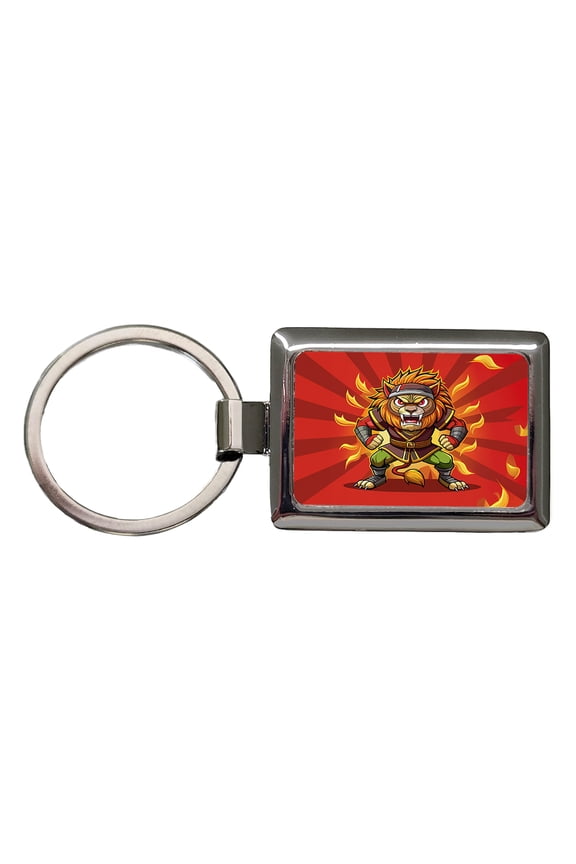 Lion Ninja Fighting Warrior Metal Rectangle Keychain