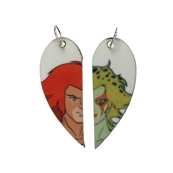 Lion-O and Cheetara Matching Heart Necklaces Keyrings or Earrings| Couples or BFF Gift | Thundercats Gift for Him or Her
