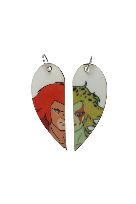 Lion-O and Cheetara Matching Heart Necklaces Keyrings or Earrings| Couples or BFF Gift | Thundercats Gift for Him or Her