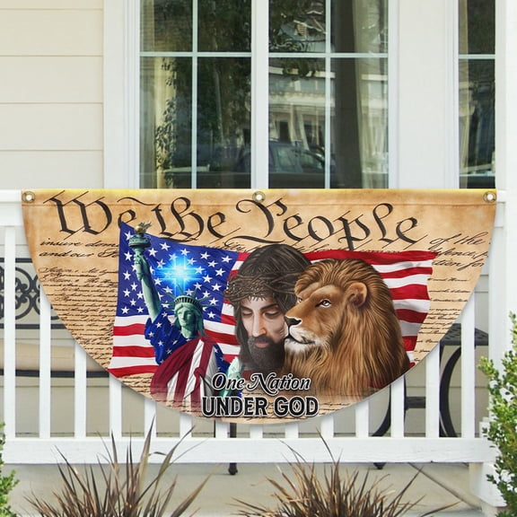 Lion Of Judah Jesus God Patriot One Nation Under God Fan Flag 18x36in