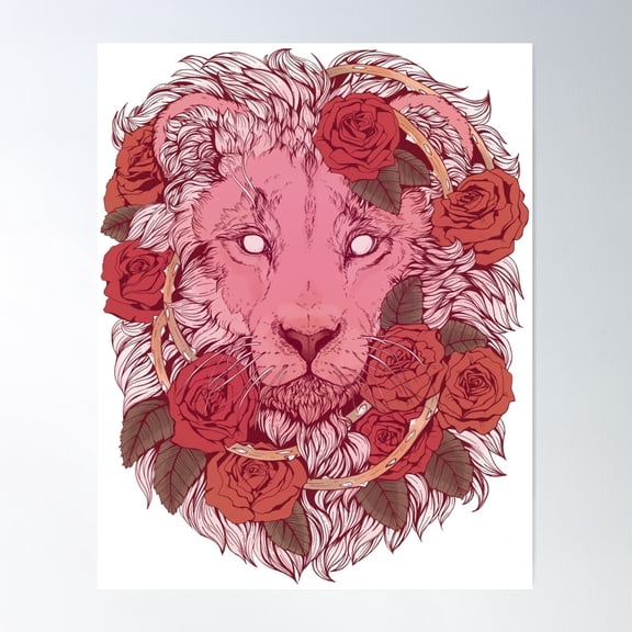 Lion Of Roses Poster Wall Art, Modern Wall Decor For Living Room Bedroom, 8x12 UNFRAMED
