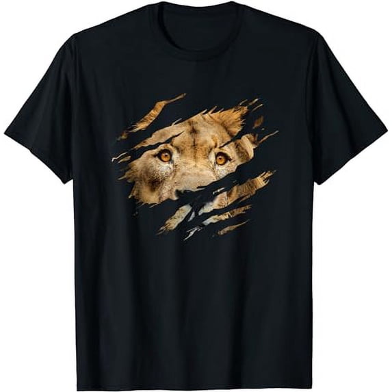 Lion Outfit - Torn Design Picture Of A Lion's Face T-Shirt