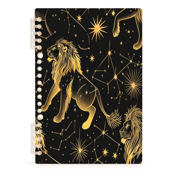 Lion Outline and Star Notebooks 1-subject Journal 60 Sheets A5 College Ruled Paper Detachable Ring 8.3"x5.7"
