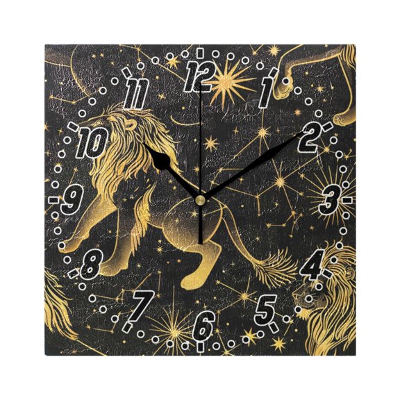 Lion Outline and Star Wall Clock Battery Operated Silent Non-Ticking Bedroom Office Kitchen Home School Decor 7.8"(Black)