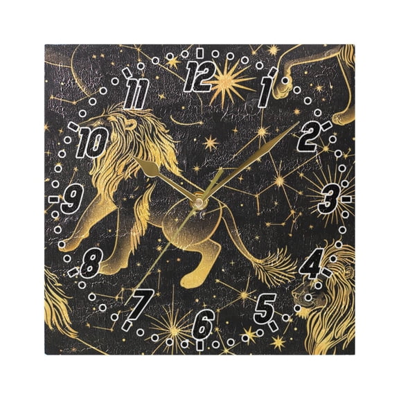 Lion Outline and Star Wall Clock Battery Operated Silent Non-Ticking Bedroom Office Kitchen Home School Decor 7.8"(Gold)