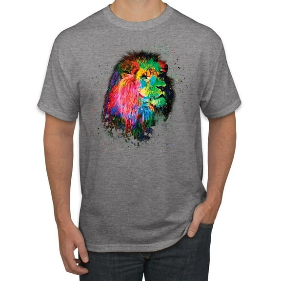 Lion Paint Art Splatter Abstract Art Animal Lover Men's Graphic T-Shirt, Heather Grey, X-Large