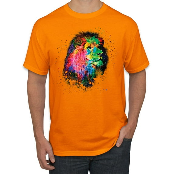 Lion Paint Art Splatter Abstract Art Animal Lover Men's Graphic T-Shirt, Orange, 4XL