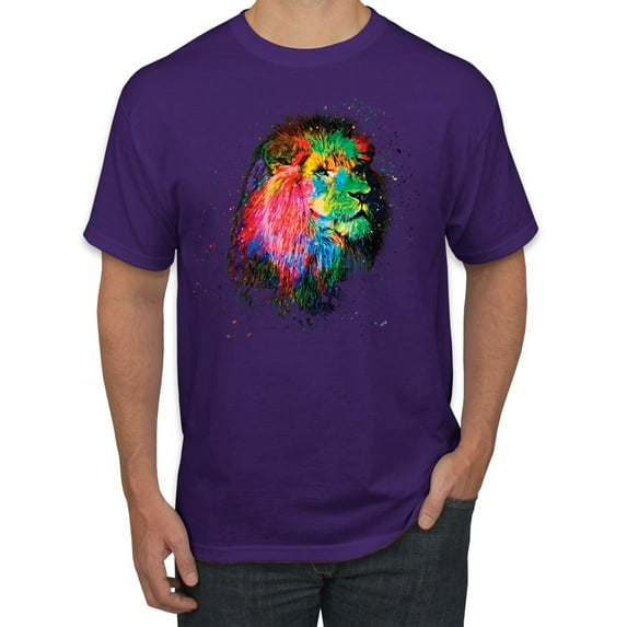 Lion Paint Art Splatter Abstract Art Animal Lover Men's Graphic T-Shirt, Purple, 4XL