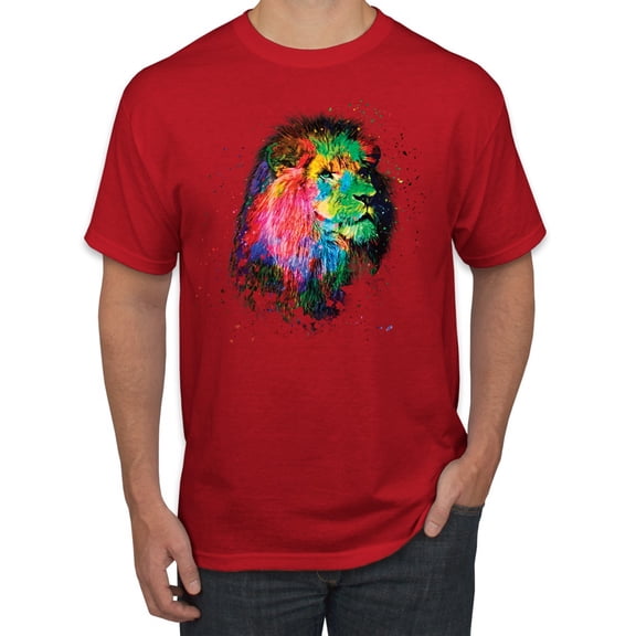 Lion Paint Art Splatter Abstract Art Animal Lover Men's Graphic T-Shirt, Red, Small