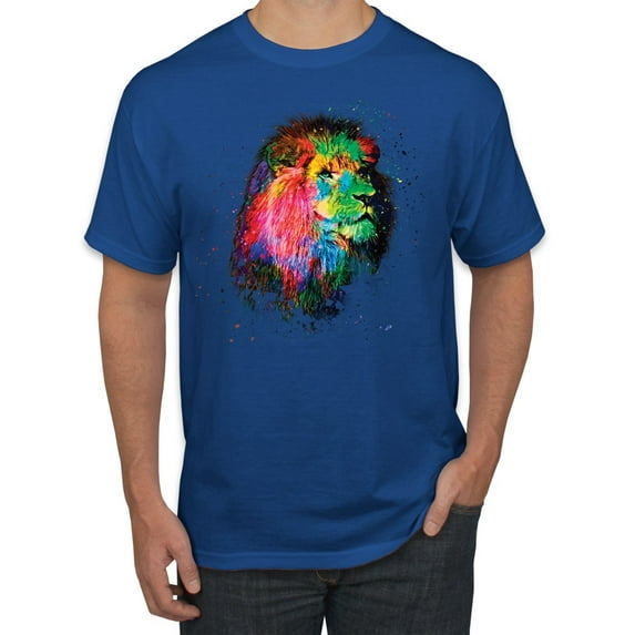 Lion Paint Art Splatter Abstract Art Animal Lover Men's Graphic T-Shirt, Royal, 2XL