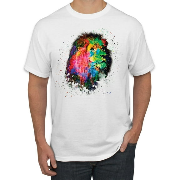Lion Paint Art Splatter Abstract Art Animal Lover Men's Graphic T-Shirt, White, X-Large