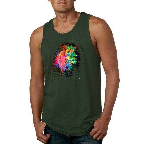 Lion Paint Art Splatter Abstract Art Animal Lover Mens Graphic Tank Top, Forest Green, Small