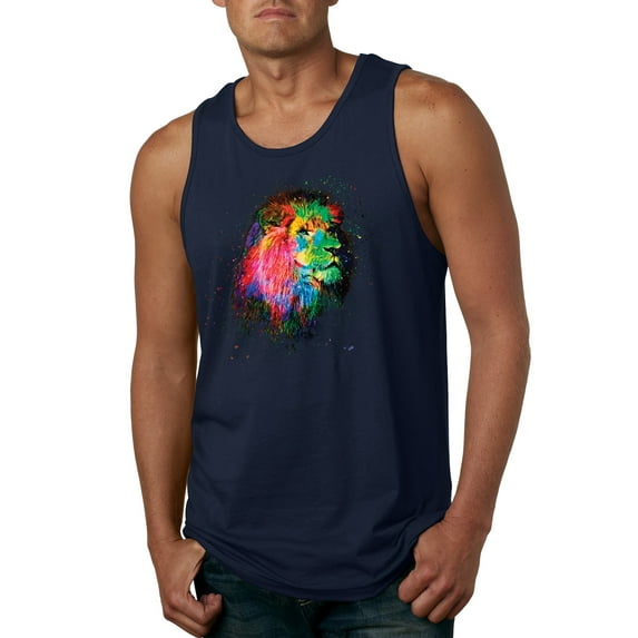 Lion Paint Art Splatter Abstract Art Animal Lover Mens Graphic Tank Top, Navy, X-Large