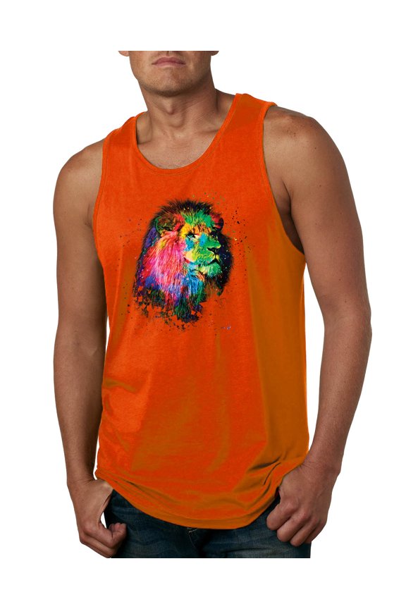 Lion Paint Art Splatter Abstract Art Animal Lover Mens Graphic Tank Top, Orange, Medium