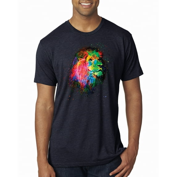 Lion Paint Art Splatter Abstract Art Animal Lover Mens Premium Tri Blend T-Shirt, Vintage Navy, Large