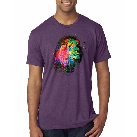 Lion Paint Art Splatter Abstract Art Animal Lover Mens Premium Tri Blend T-Shirt, Vintage Purple, Small