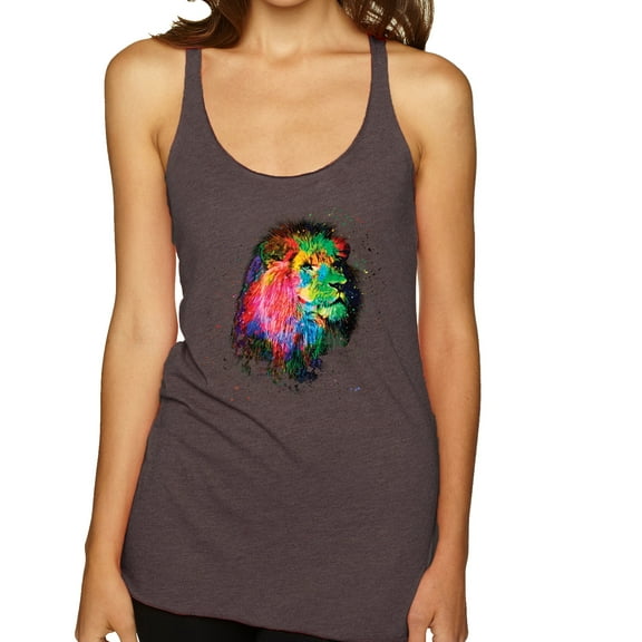 Lion Paint Art Splatter Abstract Art Animal Lover Tri-Blend Racerback Tank Top, Brown, X-Large