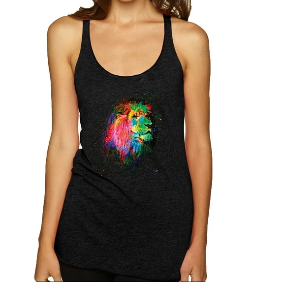 Lion Paint Art Splatter Abstract Art Animal Lover Tri-Blend Racerback Tank Top, Vintage Black, Large
