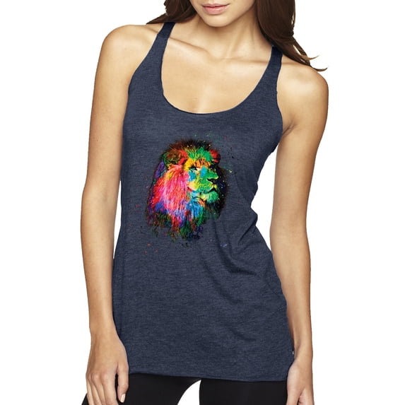 Lion Paint Art Splatter Abstract Art Animal Lover Tri-Blend Racerback Tank Top, Vintage Navy, Large