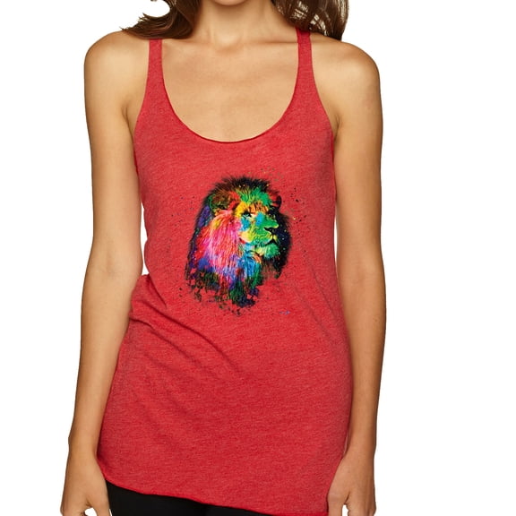Lion Paint Art Splatter Abstract Art Animal Lover Tri-Blend Racerback Tank Top, Vintage Red, Large