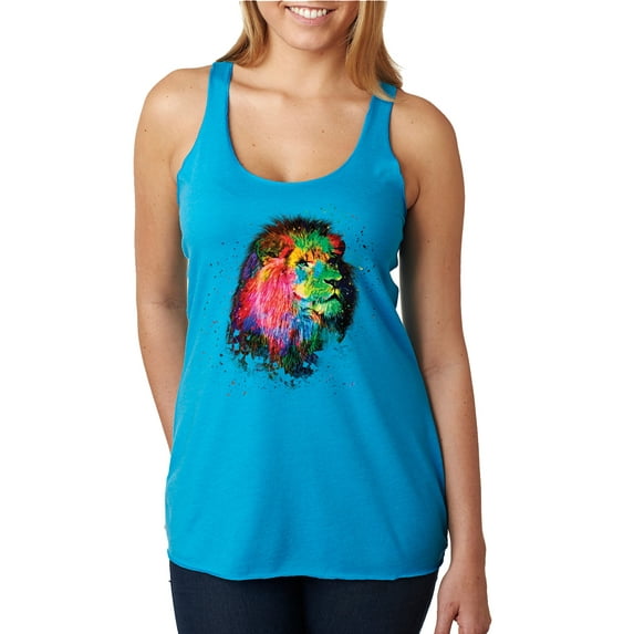 Lion Paint Art Splatter Abstract Art Animal Lover Tri-Blend Racerback Tank Top, Vintage Turquoise, Medium