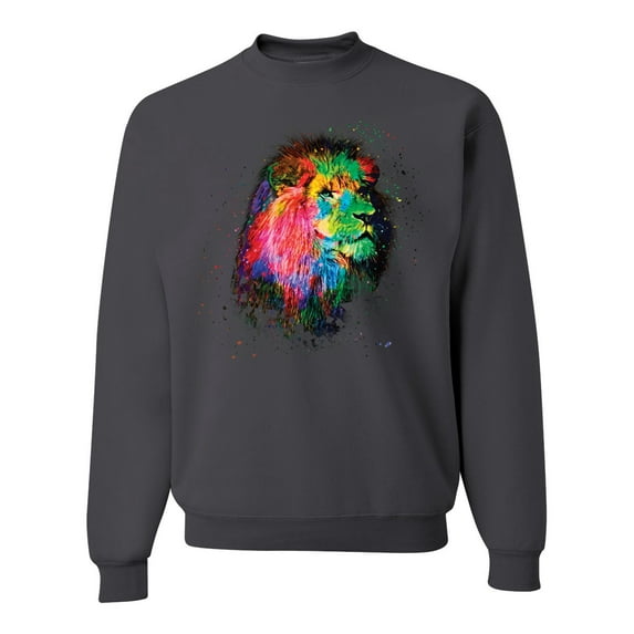 Lion Paint Art Splatter Abstract Art Animal Lover Unisex Crewneck Graphic Sweatshirt, Charcoal, 2XL