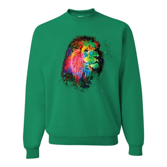 Lion Paint Art Splatter Abstract Art Animal Lover Unisex Crewneck Graphic Sweatshirt, Kelly, X-Large