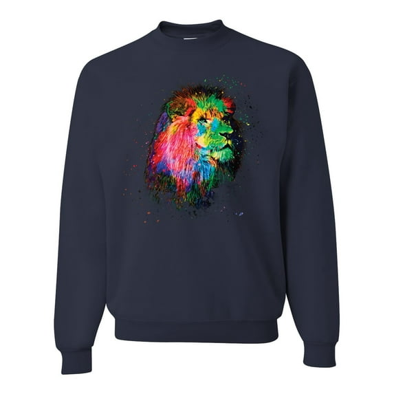 Lion Paint Art Splatter Abstract Art Animal Lover Unisex Crewneck Graphic Sweatshirt, Navy, X-Large