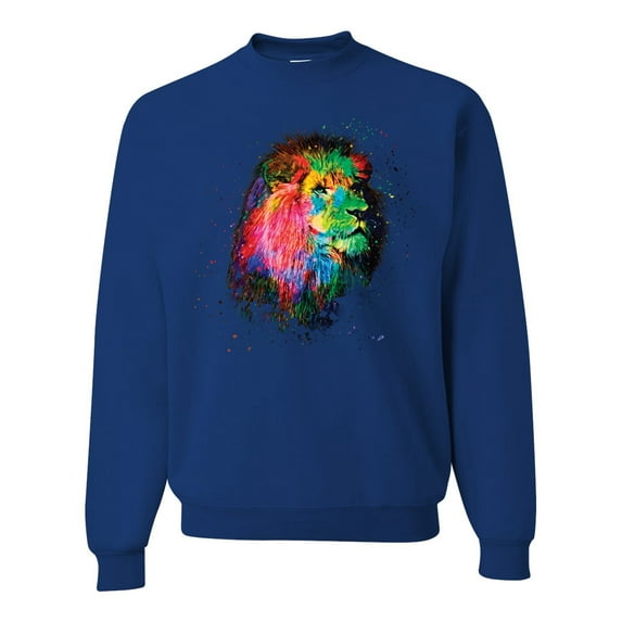 Lion Paint Art Splatter Abstract Art Animal Lover Unisex Crewneck Graphic Sweatshirt, Royal, Medium
