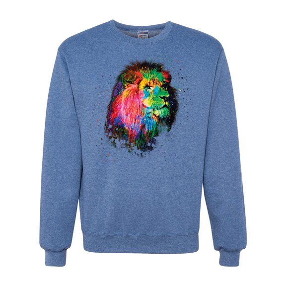 Lion Paint Art Splatter Abstract Art Animal Lover Unisex Crewneck Graphic Sweatshirt, Vintage Heather Blue, Large
