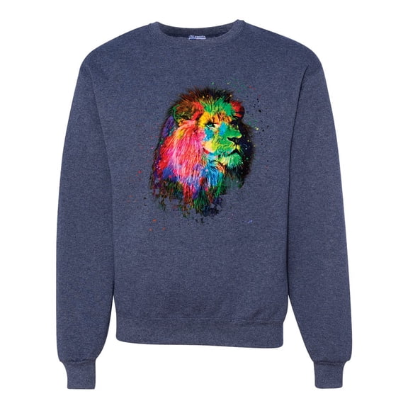 Lion Paint Art Splatter Abstract Art Animal Lover Unisex Crewneck Graphic Sweatshirt, Vintage Heather Navy, Large