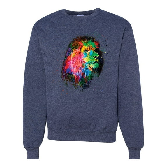 Lion Paint Art Splatter Abstract Art Animal Lover Unisex Crewneck Graphic Sweatshirt, Vintage Heather Navy, X-Large