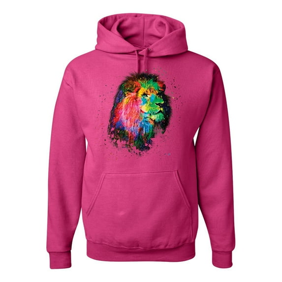 Lion Paint Art Splatter Abstract Art Animal Lover Unisex Graphic Hoodie Sweatshirt, Fuschia, 3XL