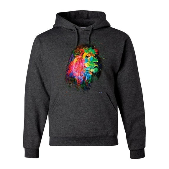 Lion Paint Art Splatter Abstract Art Animal Lover Unisex Graphic Hoodie Sweatshirt, Heather Black, 2XL