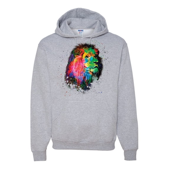 Lion Paint Art Splatter Abstract Art Animal Lover Unisex Graphic Hoodie Sweatshirt, Heather Grey, Large