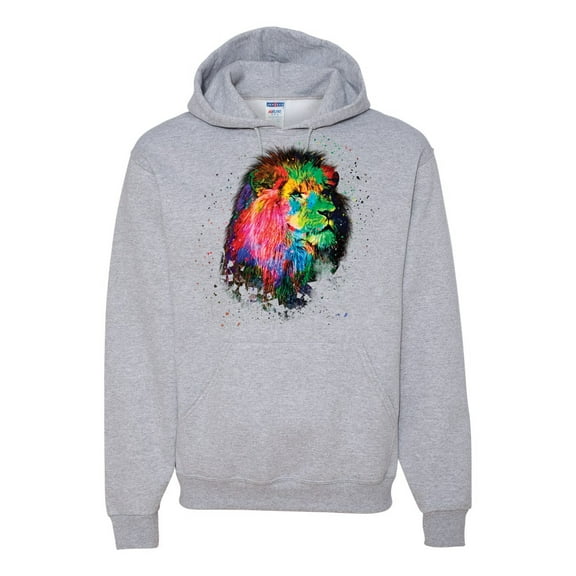 Lion Paint Art Splatter Abstract Art Animal Lover Unisex Graphic Hoodie Sweatshirt, Heather Grey, X-Large