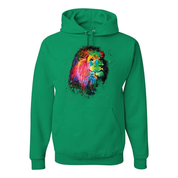 Lion Paint Art Splatter Abstract Art Animal Lover Unisex Graphic Hoodie Sweatshirt, Kelly, X-Large