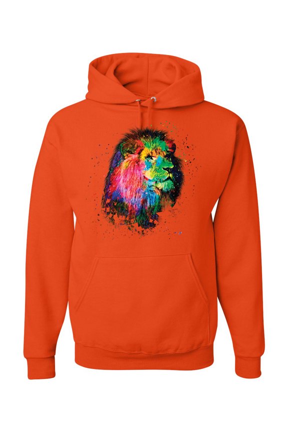 Lion Paint Art Splatter Abstract Art Animal Lover Unisex Graphic Hoodie Sweatshirt, Orange, Large